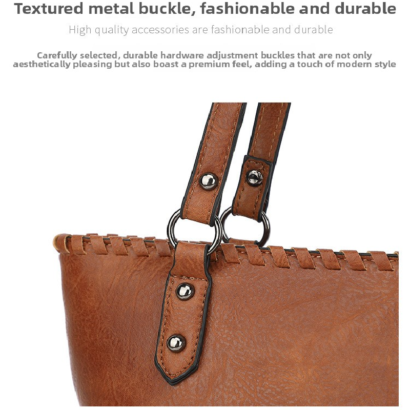 Brown Minimalist Large Capacity Tote Bag with Detachable Pouch – Soft PU view 6