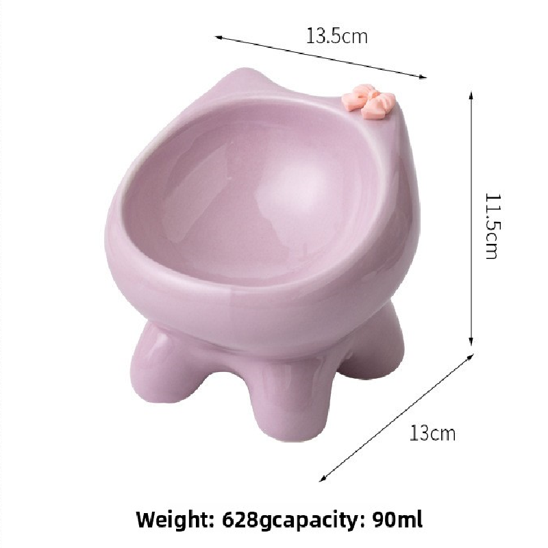 Blue Ceramic Elevated Cat Bowl Tilted Raised Pet Feeder with Anti-Slip Base view 4