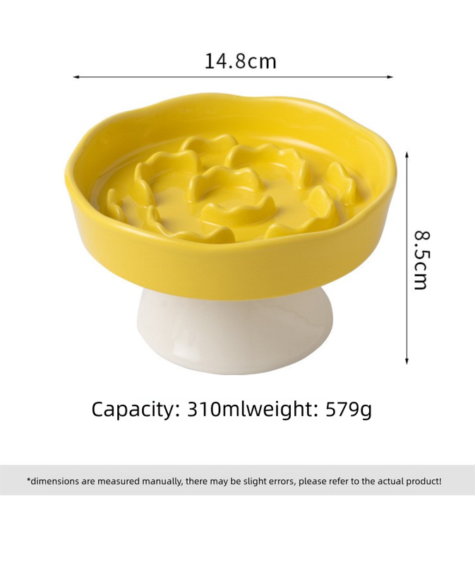 Yellow Ceramic Elevated Slow Feeder Bowl Raised Pet Dish 310ml Anti-Vomit view 5