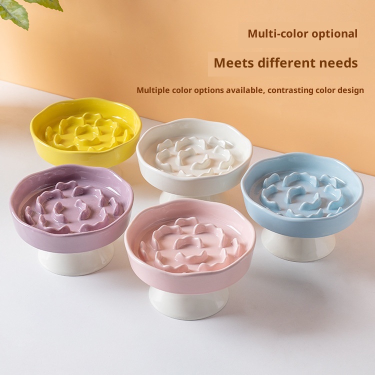Blue Ceramic Elevated Slow Feeder Bowl Raised Pet Dish 310ml Anti-Vomit Puzzle view 4