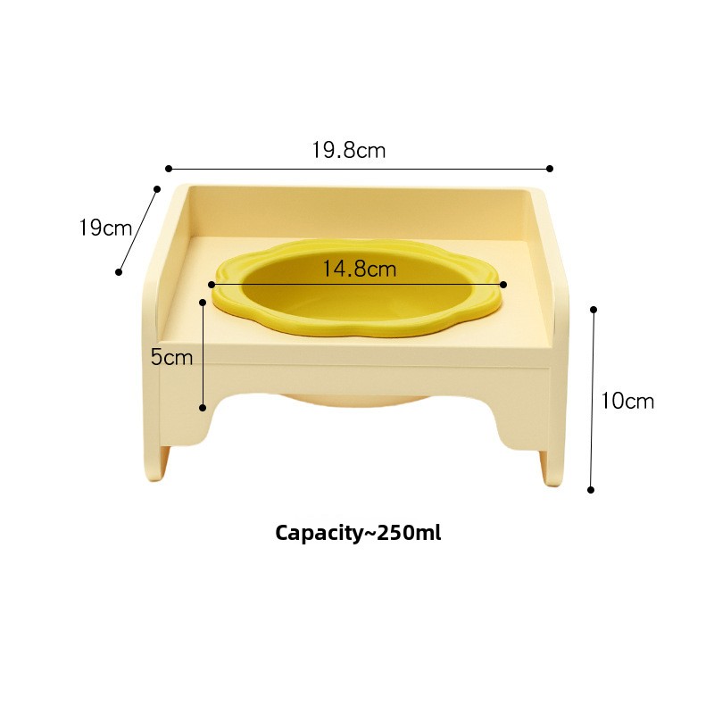 Yellow Ceramic Raised Cat Bowl with Splash Proof Stand 250ml Elevated Pet