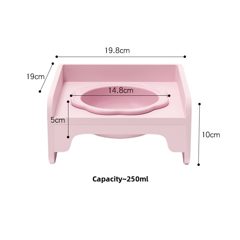 Pink Ceramic Raised Cat Bowl with Splash Proof Stand 250ml Elevated Pet Feeder
