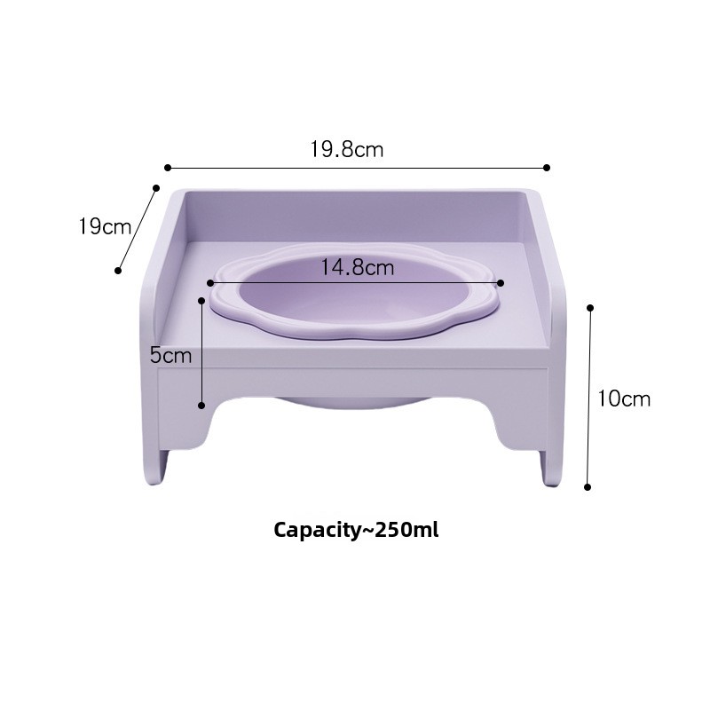 Purple Ceramic Raised Cat Bowl with Splash Proof Stand 250ml Elevated Pet