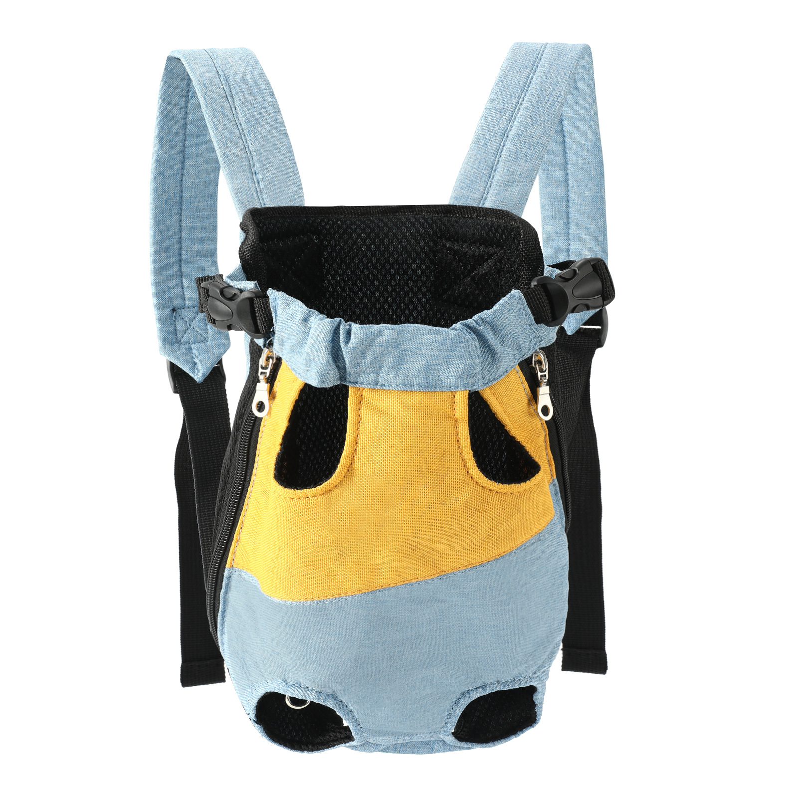 Yellow denim blue Pet Carrier Backpack Front Chest Pack Legs Out Breathable — image 1