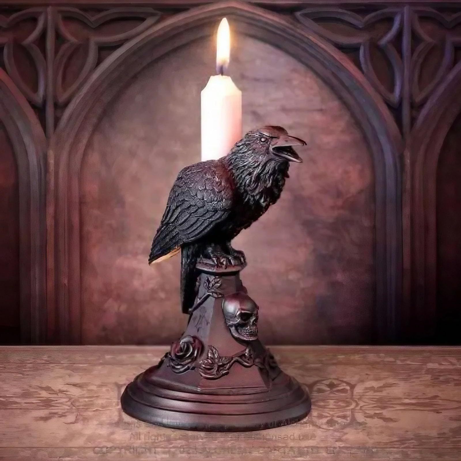 2-PCS Resin Gothic Raven Candlestick Holder Halloween Home Decor Vintage view 3