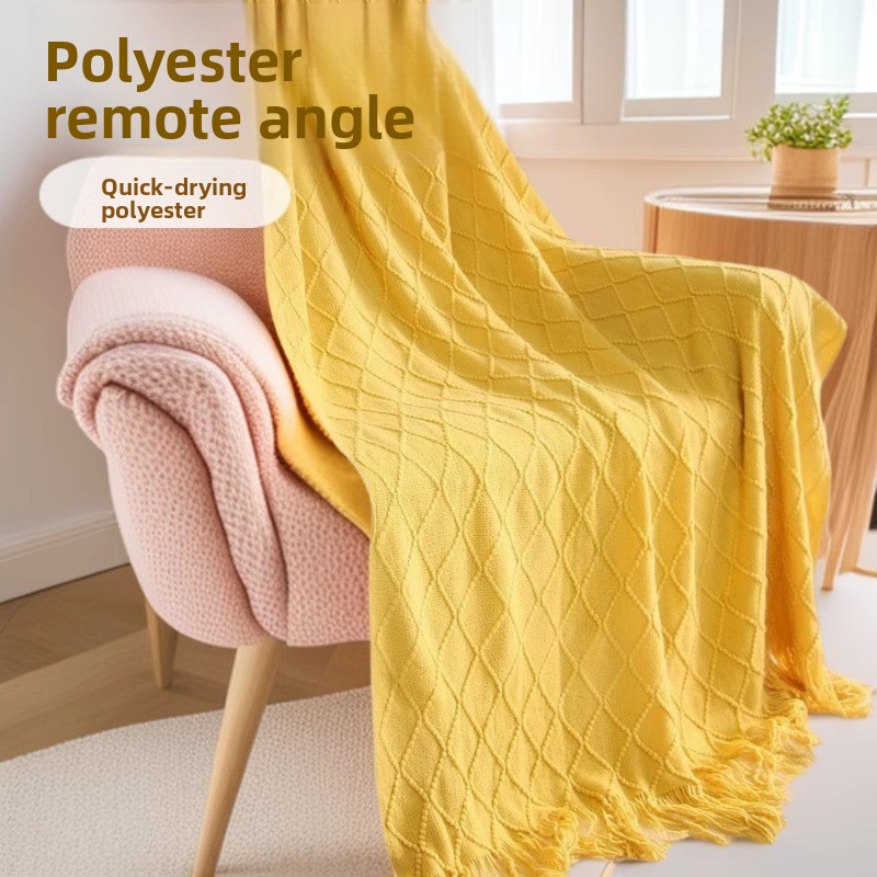 Lake blue Nordic Knitted Throw Blanket with Tassels 130x230cm Soft Acrylic view 4
