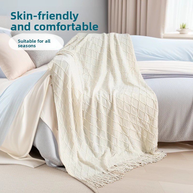 Light grey Nordic Knitted Throw Blanket with Tassels 130x230cm Soft Acrylic view 2