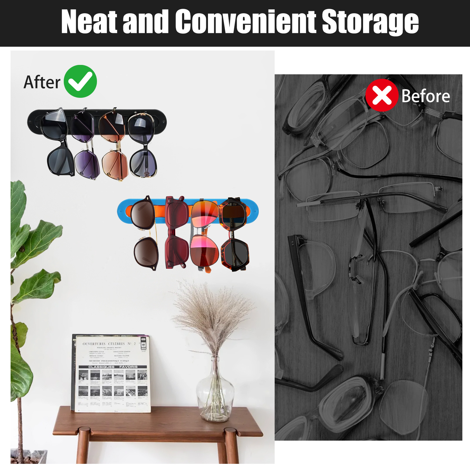 2 Pack Black Acrylic Sunglasses Holder Wall Mounted Glasses Organizer Rack view 5