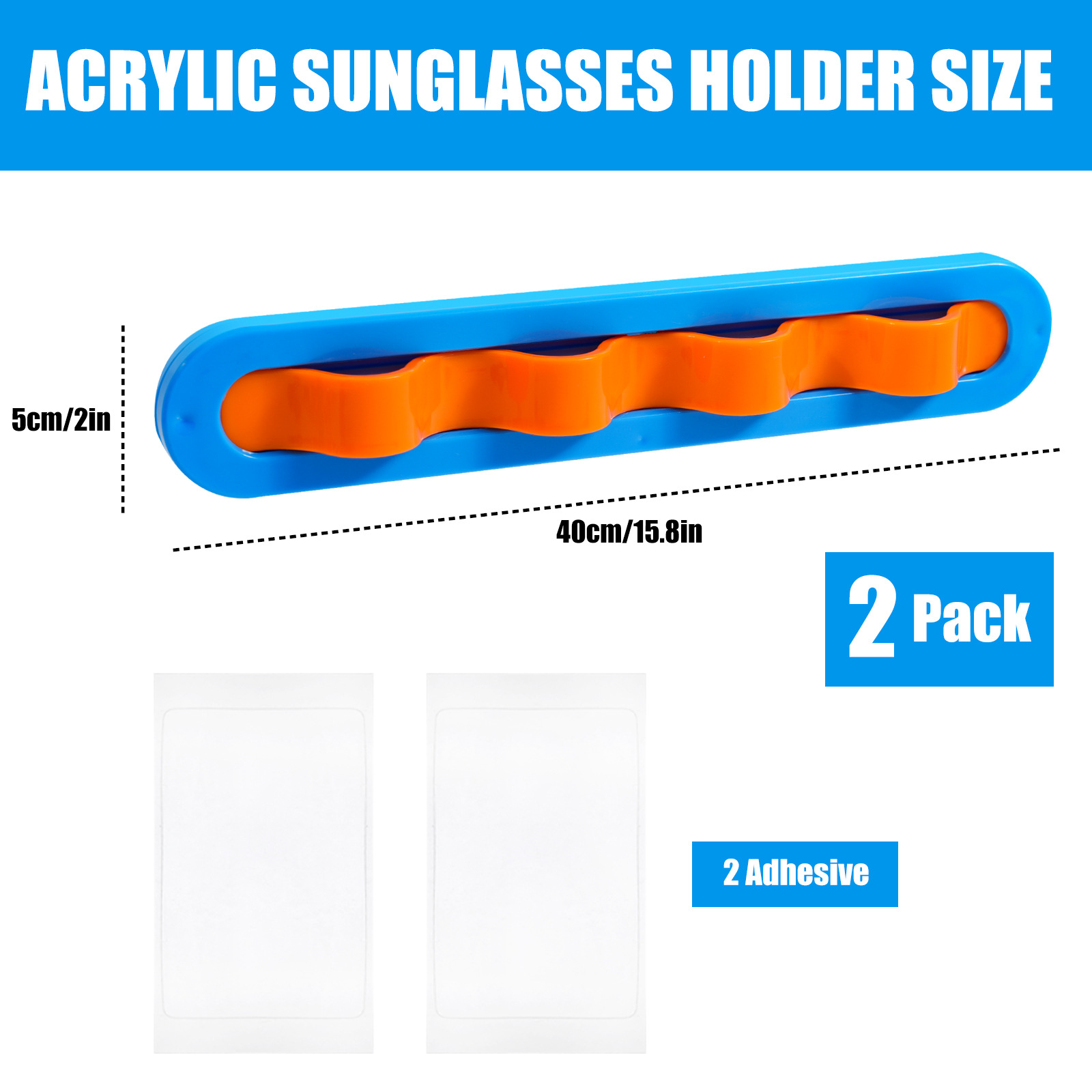 2 Pack Blue Acrylic Sunglasses Holder Wall Mounted Glasses Organizer Rack view 2