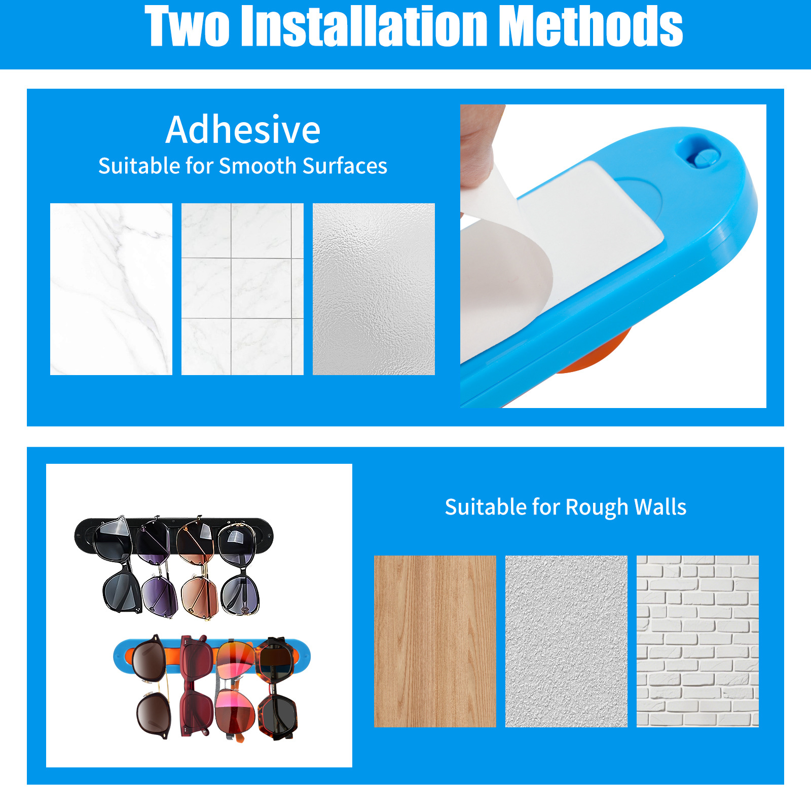 2 Pack Blue Acrylic Sunglasses Holder Wall Mounted Glasses Organizer Rack view 4