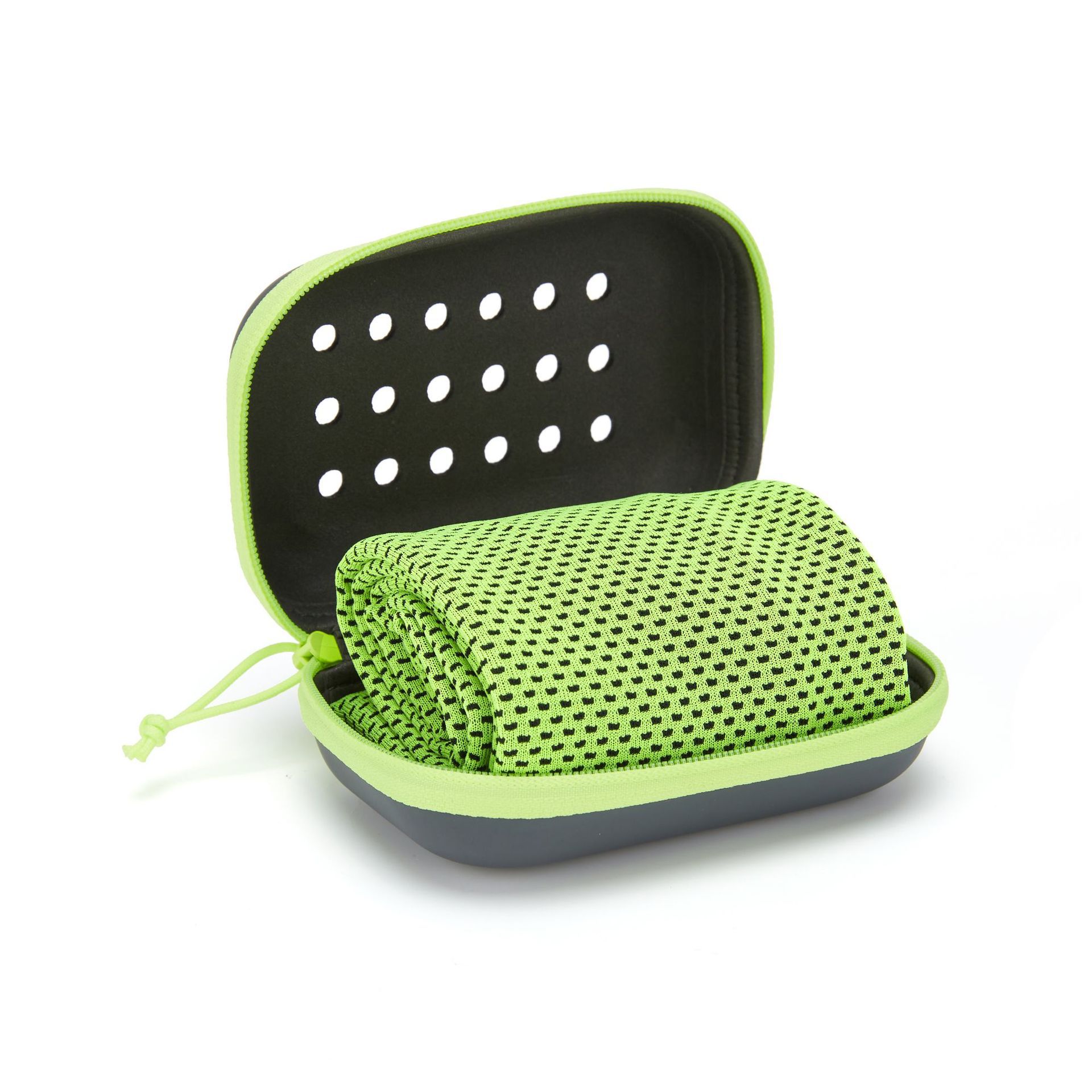 2-PCS Bright green Instant Cooling Towel with EVA Case 30x90cm Breathable Ice