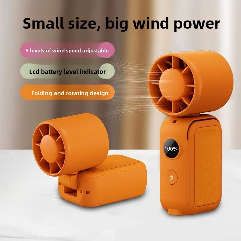 Orange Portable Handheld Fan 350 Degree Rotation Foldable Neck Hanging Waist view 3