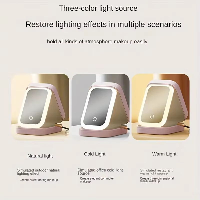 Green Portable LED Makeup Mirror with Jewellery Storage Box Touch Screen view 2
