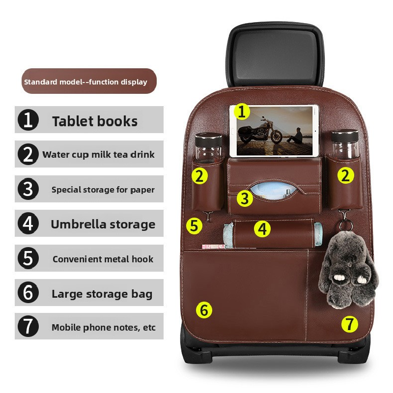 2-PCS Black PU Leather Car Back Seat Organizer Kick Mat with Touch Screen view 4