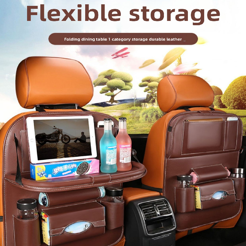 2-PCS Beige PU Leather Car Back Seat Organizer Kick Mat with Touch Screen view 2