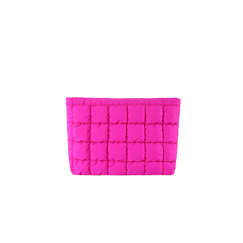 Rose red Puffer Makeup Bag Quilted Pouch Cosmetic Organizer Bag Soft Nylon