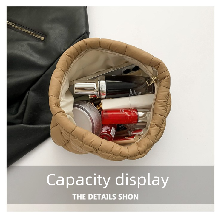 Rose red Puffer Makeup Bag Quilted Pouch Cosmetic Organizer Bag Soft Nylon view 6