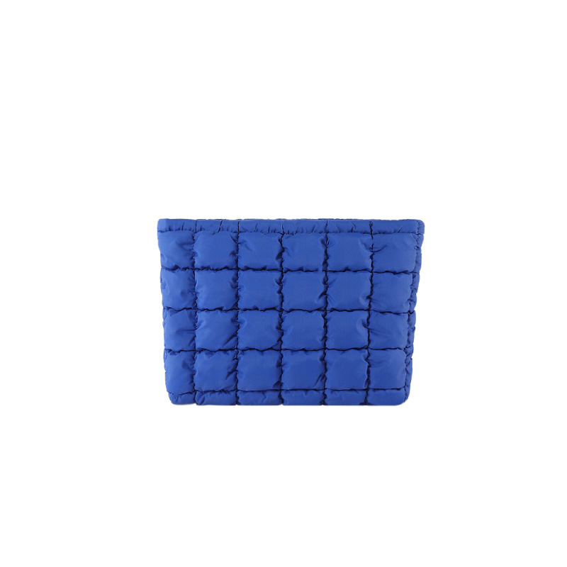 Blue Puffer Makeup Bag Quilted Pouch Cosmetic Organizer Bag Soft Nylon Travel