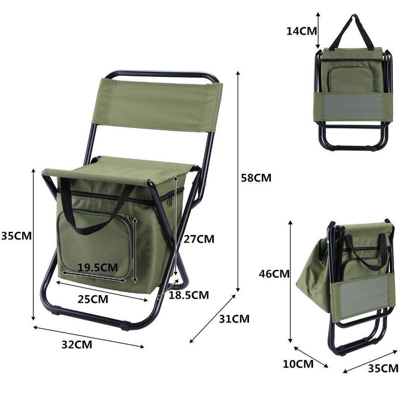 Military green 3-in-1 Portable Folding Camping Chair with Built-in 10L Cooler view 2