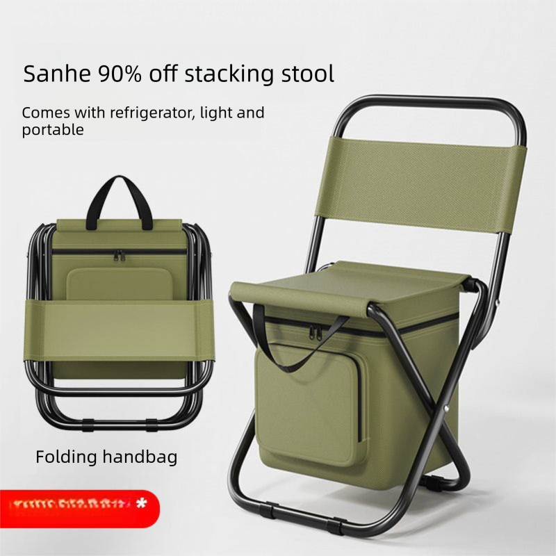 Military green 3-in-1 Portable Folding Camping Chair with Built-in 10L Cooler view 3