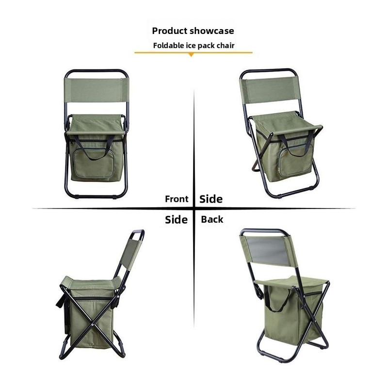 Military green 3-in-1 Portable Folding Camping Chair with Built-in 10L Cooler view 5