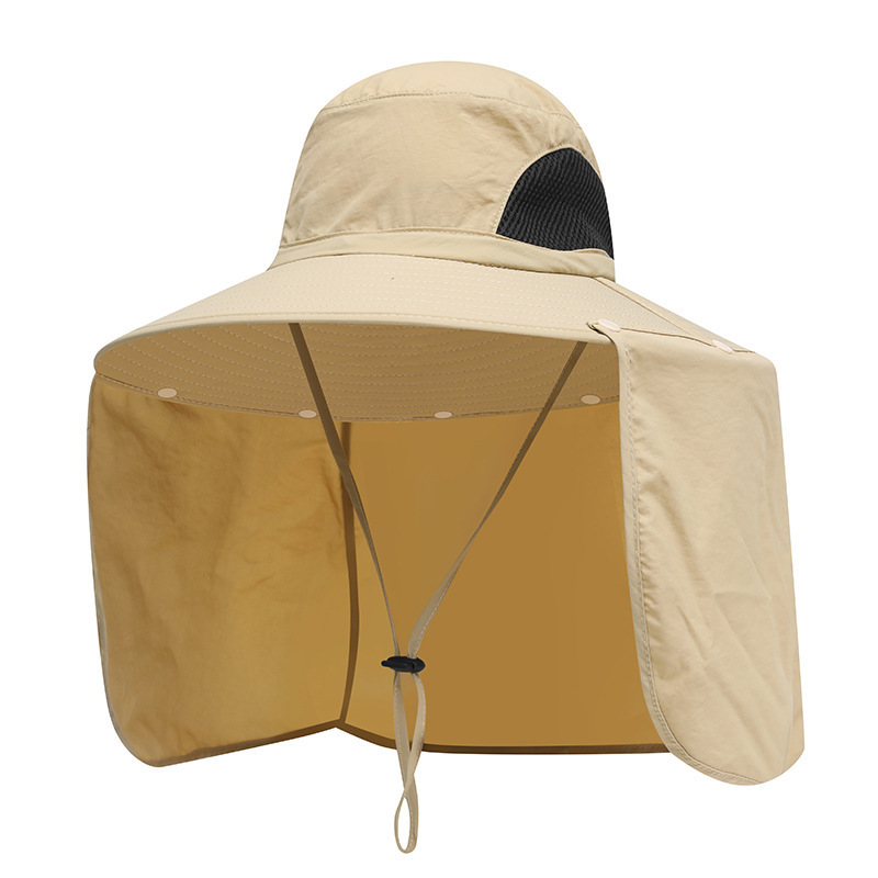 Khaki UPF 50+ Sun Protection Fishing Hat Wide Brim Neck Flap Quick Dry Bucket