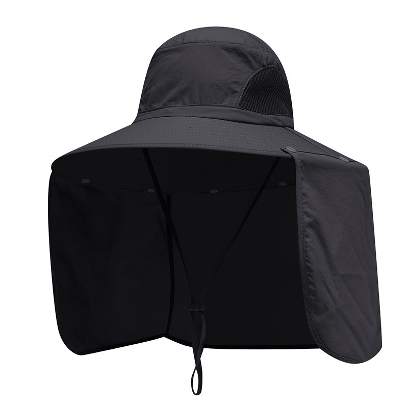 Black UPF 50+ Sun Protection Fishing Hat Wide Brim Neck Flap Quick Dry Bucket