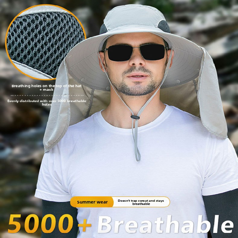 Black UPF 50+ Sun Protection Fishing Hat Wide Brim Neck Flap Quick Dry Bucket view 2