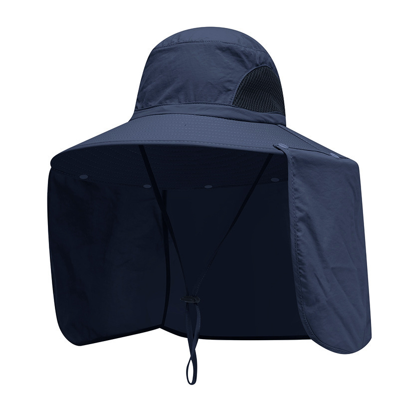 Navy blue UPF 50+ Sun Protection Fishing Hat Wide Brim Neck Flap Quick Dry