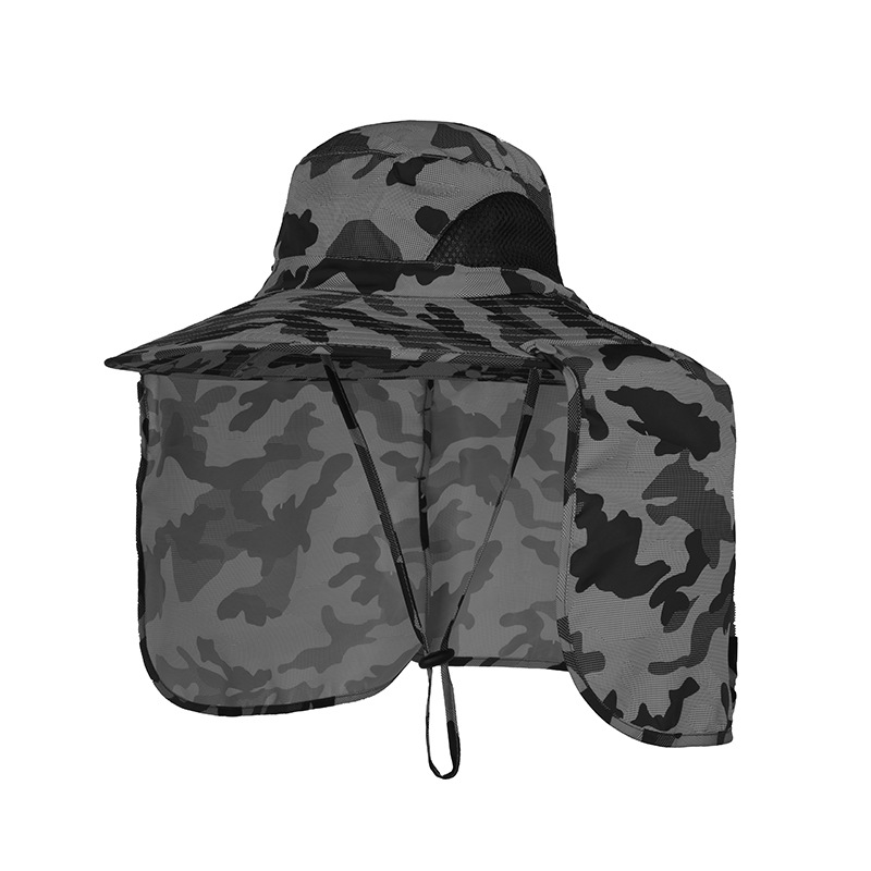 Camouflage dark grey UPF 50+ Sun Protection Fishing Hat Wide Brim Neck Flap