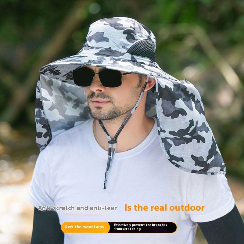 Camouflage dark grey UPF 50+ Sun Protection Fishing Hat Wide Brim Neck Flap view 4
