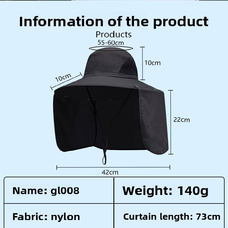 Camouflage dark grey UPF 50+ Sun Protection Fishing Hat Wide Brim Neck Flap view 8