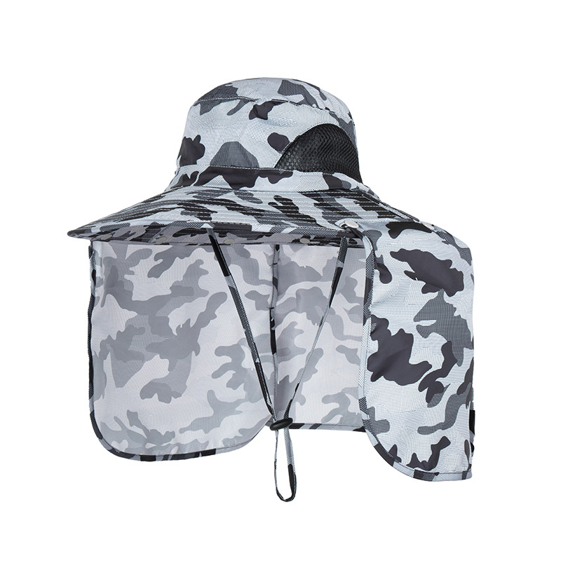 Camouflage light grey UPF 50+ Sun Protection Fishing Hat Wide Brim Neck Flap