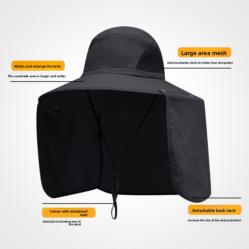 Camouflage light grey UPF 50+ Sun Protection Fishing Hat Wide Brim Neck Flap view 5