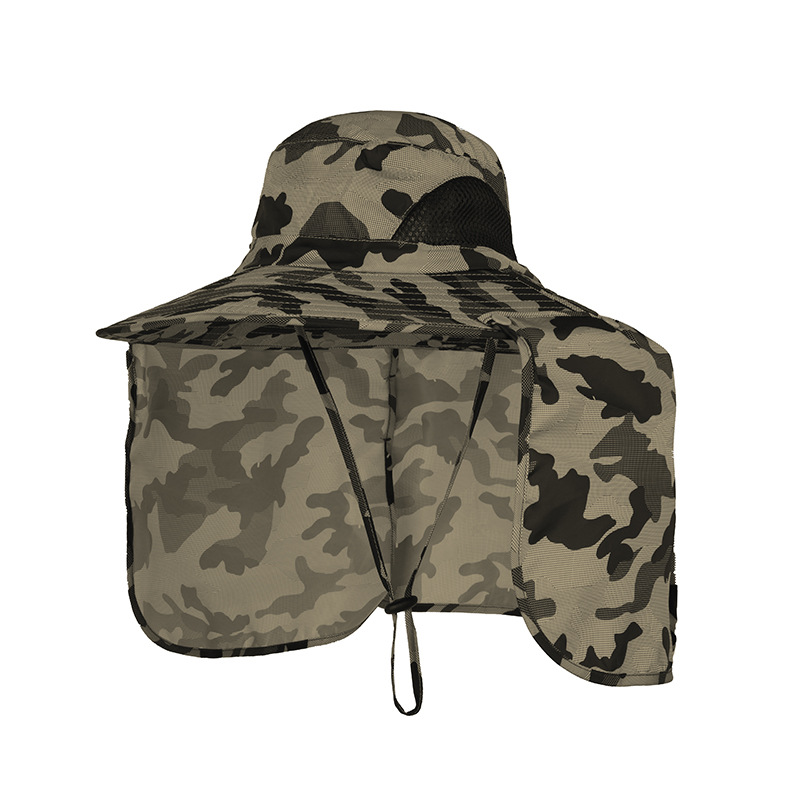 Camouflage khaki UPF 50+ Sun Protection Fishing Hat Wide Brim Neck Flap Quick