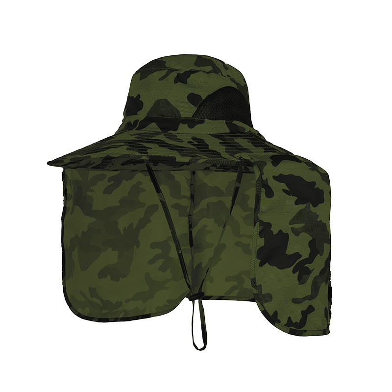 Camouflage army green UPF 50+ Sun Protection Fishing Hat Wide Brim Neck Flap