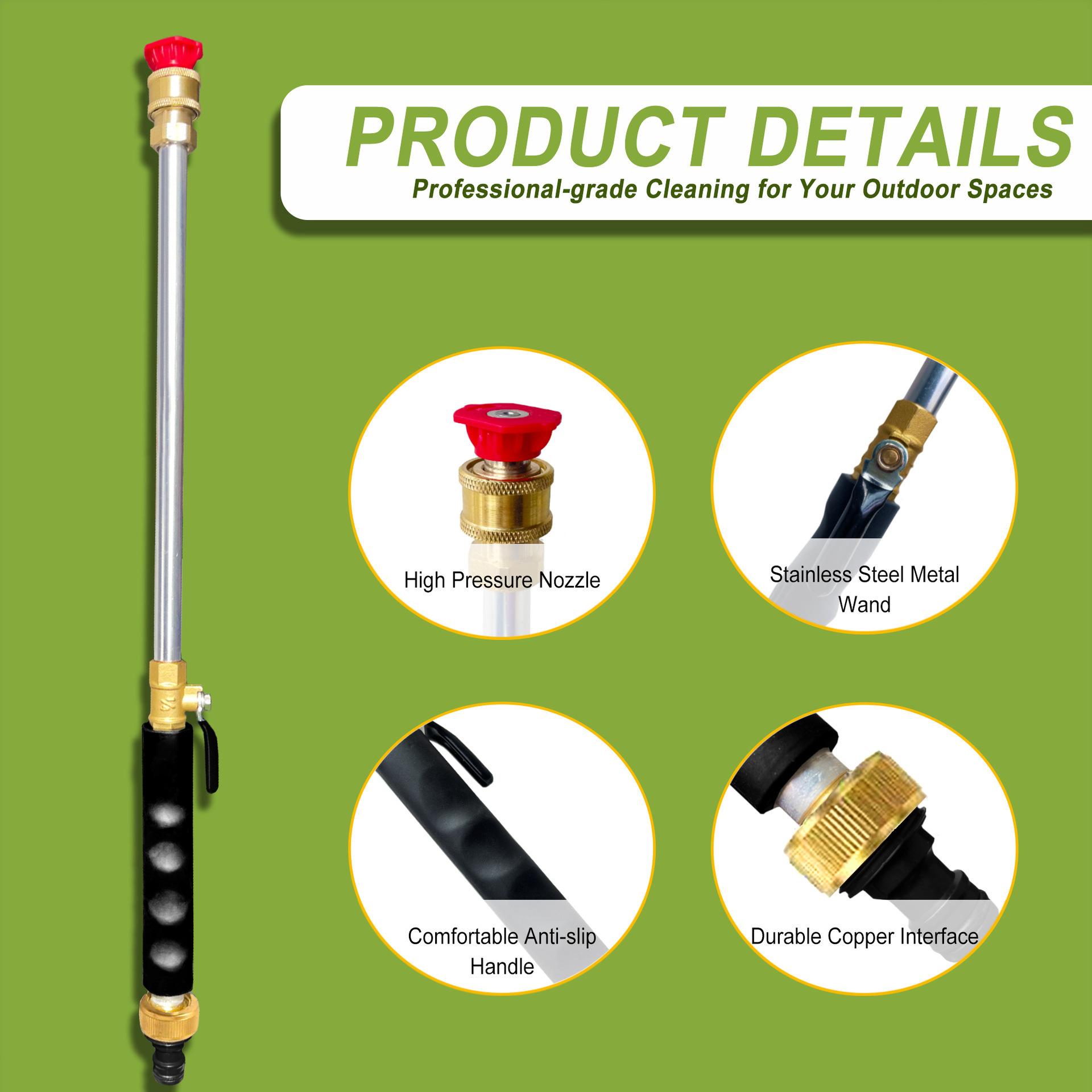 Grey High Pressure Washer Gun with 2 Spray Nozzles 19inch Long Wand Metal view 2