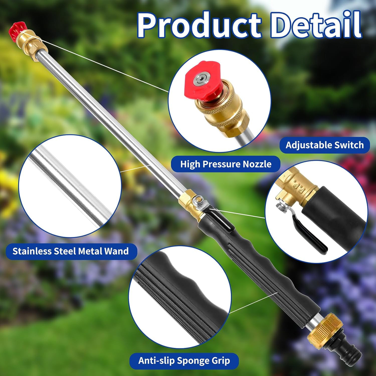 Grey High Pressure Washer Gun with 2 Spray Nozzles 19inch Long Wand Metal view 4