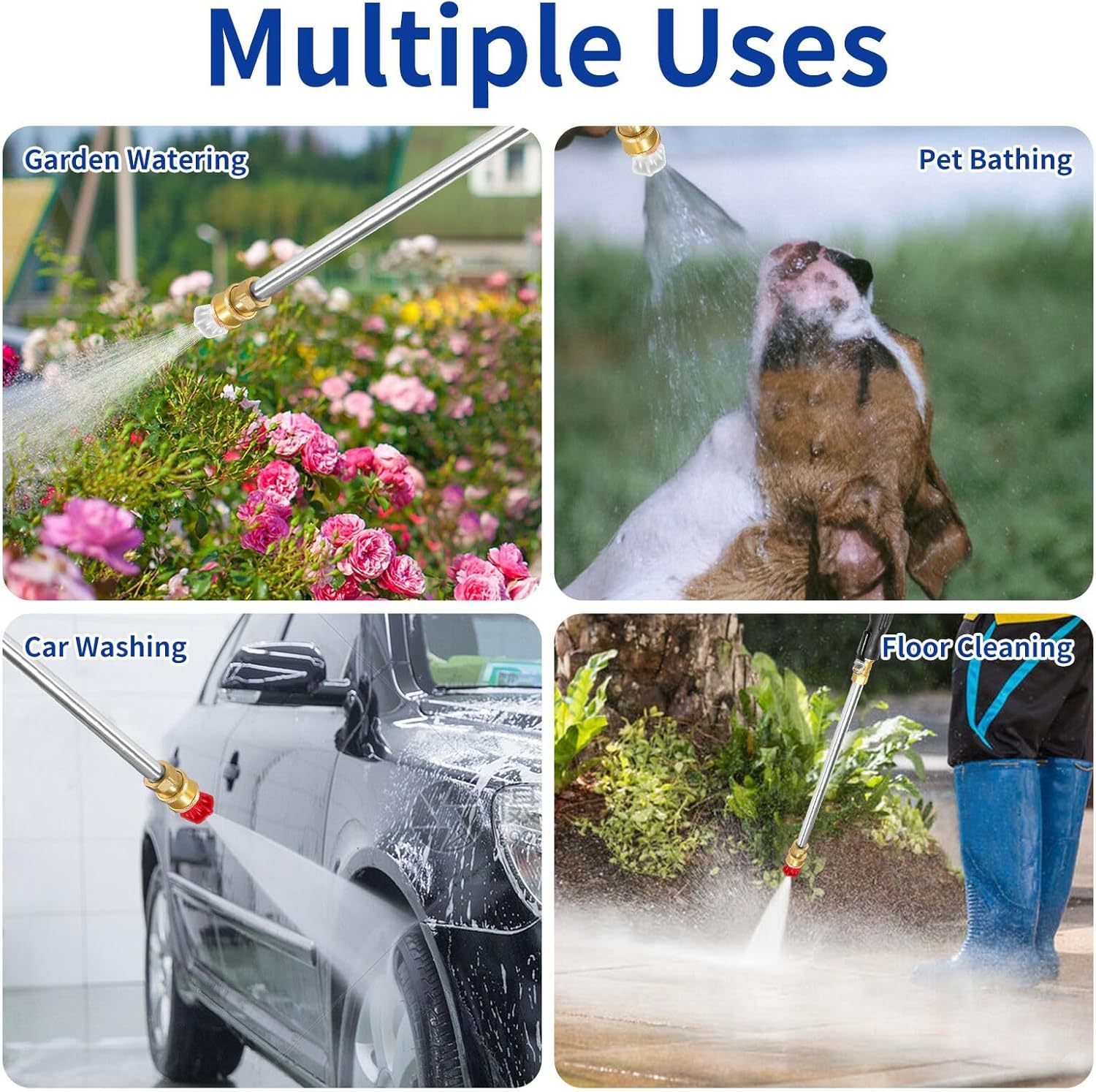 Grey High Pressure Washer Gun with 2 Spray Nozzles 19inch Long Wand Metal view 5