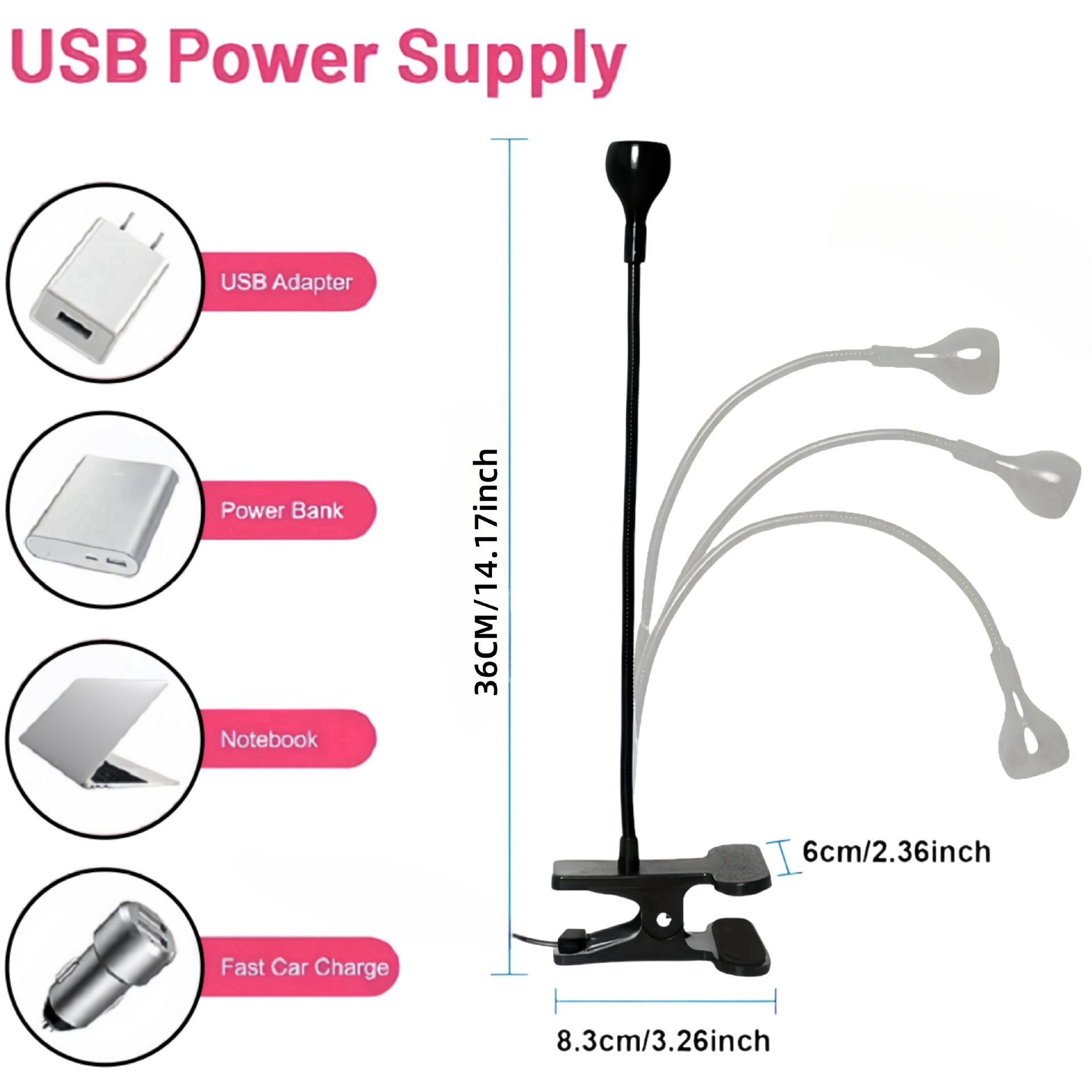 White 3W UV LED Gel Nail Curing Lamp Clip On Flexible Gooseneck Light 4 view 2