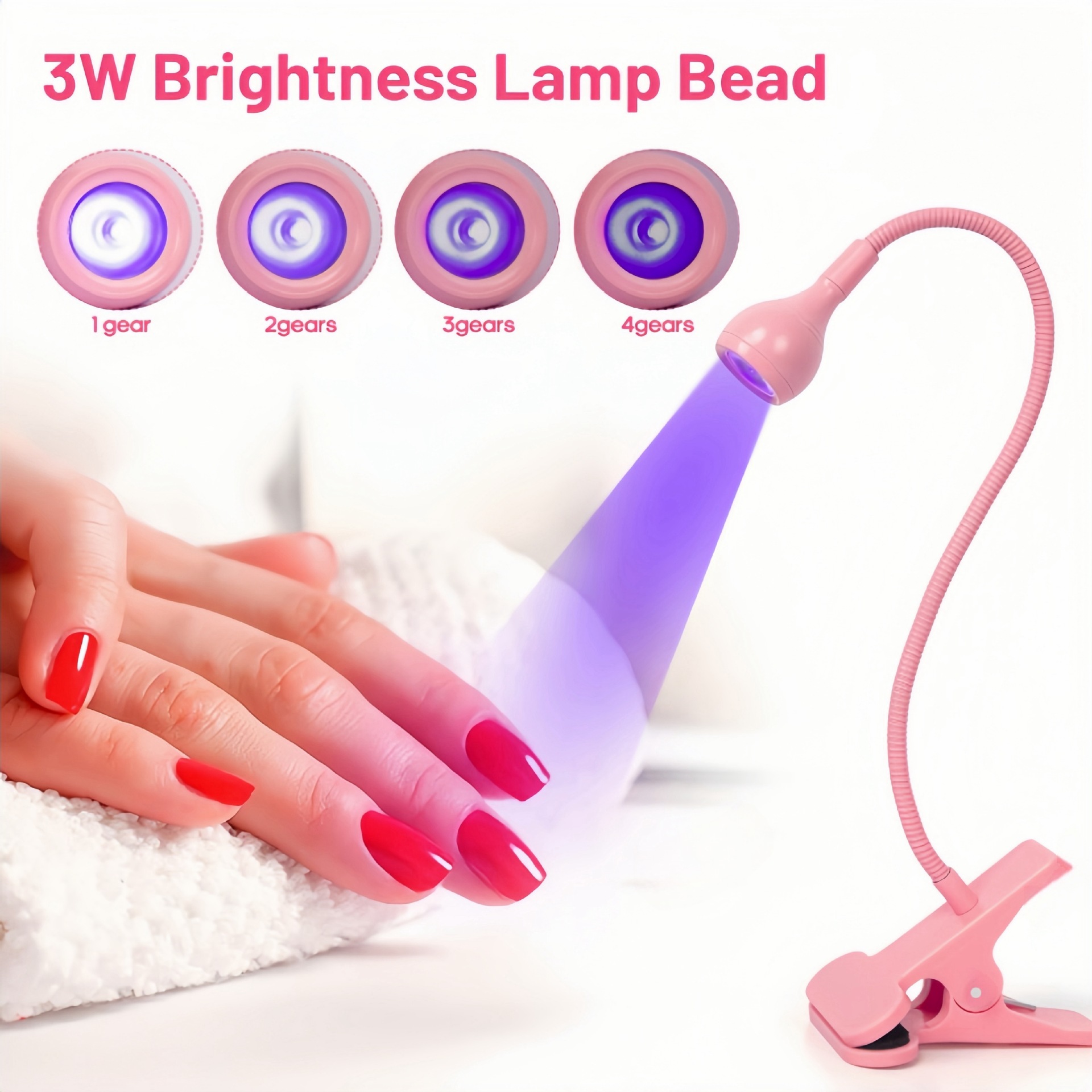 Pink 3W UV LED Gel Nail Curing Lamp Clip On Flexible Gooseneck Light 4