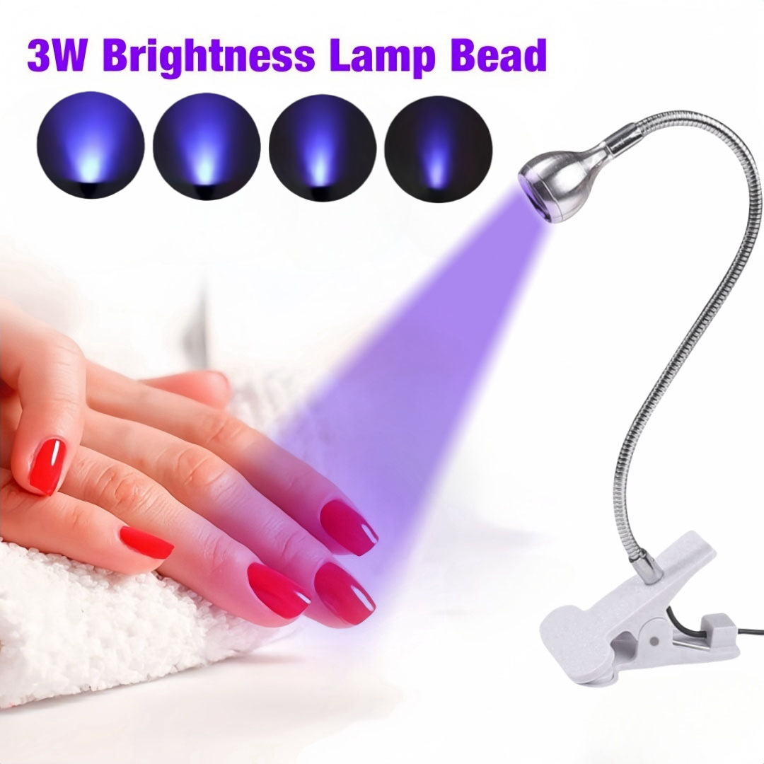 Silver 3W UV LED Gel Nail Curing Lamp Clip On Flexible Gooseneck Light 4