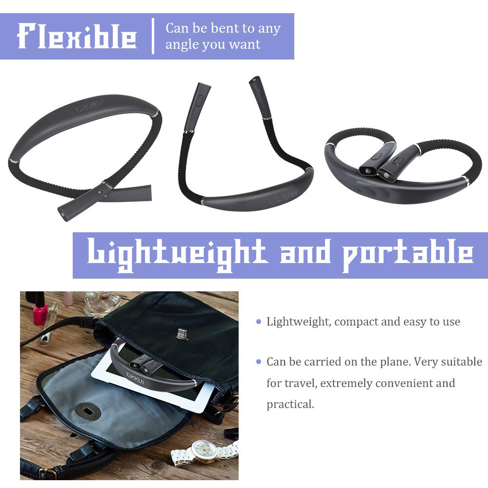 Grey Hands-Free USB Rechargeable Neck Reading Light 3 Colour Modes Flexible view 4