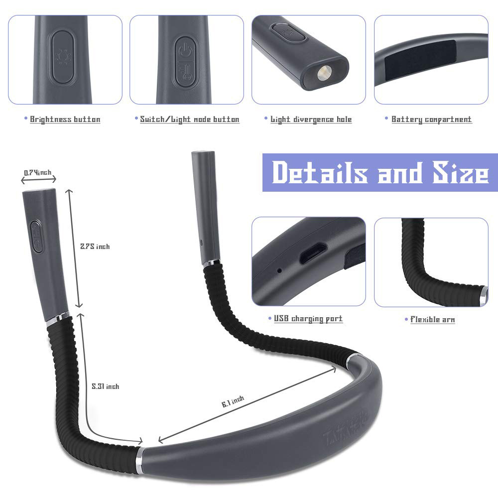Blue Hands-Free USB Rechargeable Neck Reading Light 3 Colour Modes Flexible view 2