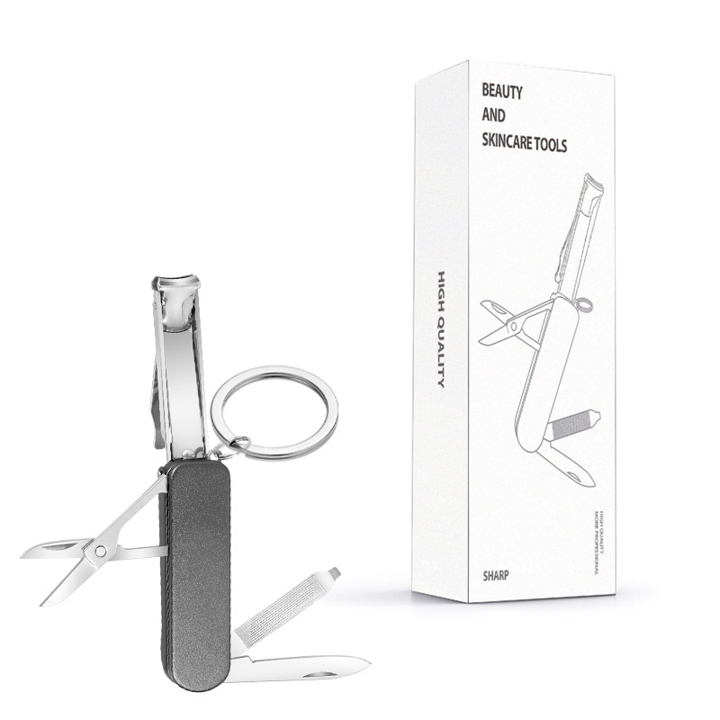 2-PCS Black 5-in-1 Foldable Stainless Steel Nail Clipper Multitool Keychain