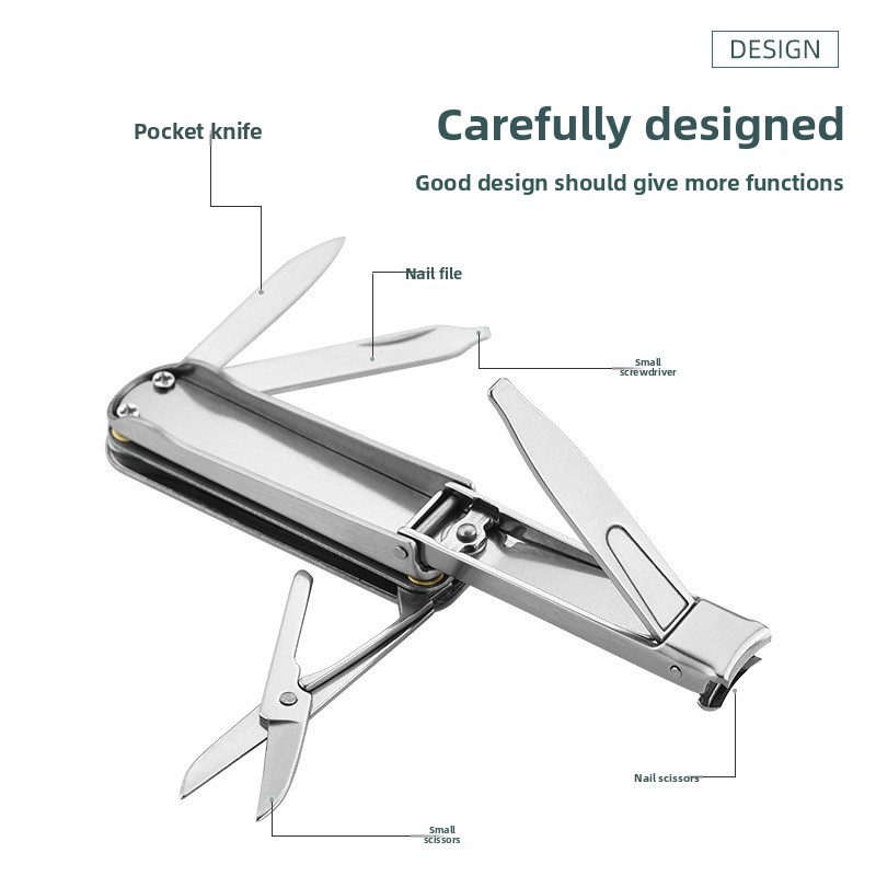 2-PCS Black 5-in-1 Foldable Stainless Steel Nail Clipper Multitool Keychain view 4