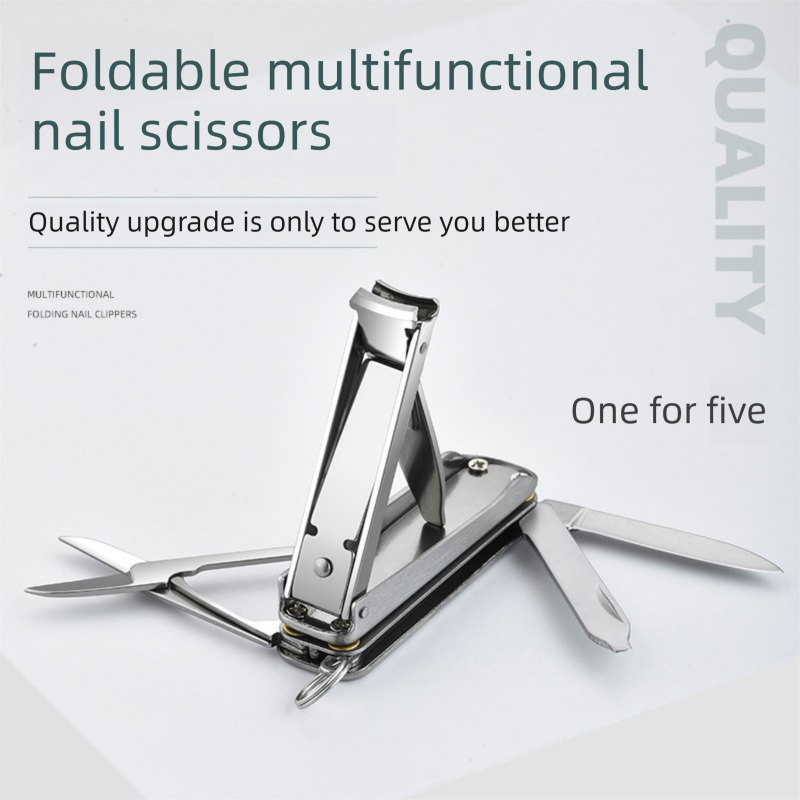 2-PCS Red 5-in-1 Foldable Stainless Steel Nail Clipper Multitool Keychain with view 2