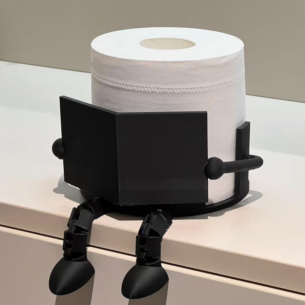 2-PCS White Novelty 3D Printed Reading Figure Toilet Roll Holder Fun Desktop view 2