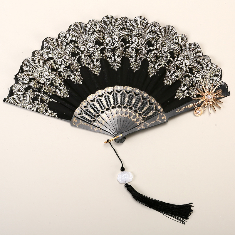 2 Pack Black Sunflower with Gold Foil Stamping Vintage Lace Folding Fans