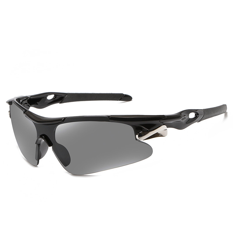 2-PCS Bright black frame with grey lenses Men's Sports Cycling Sunglasses